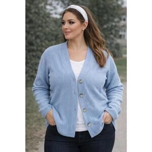 NWT Ann Taylor LOFT Cardigan Sweater Womens XXL Blue Button Front V Neck Soft